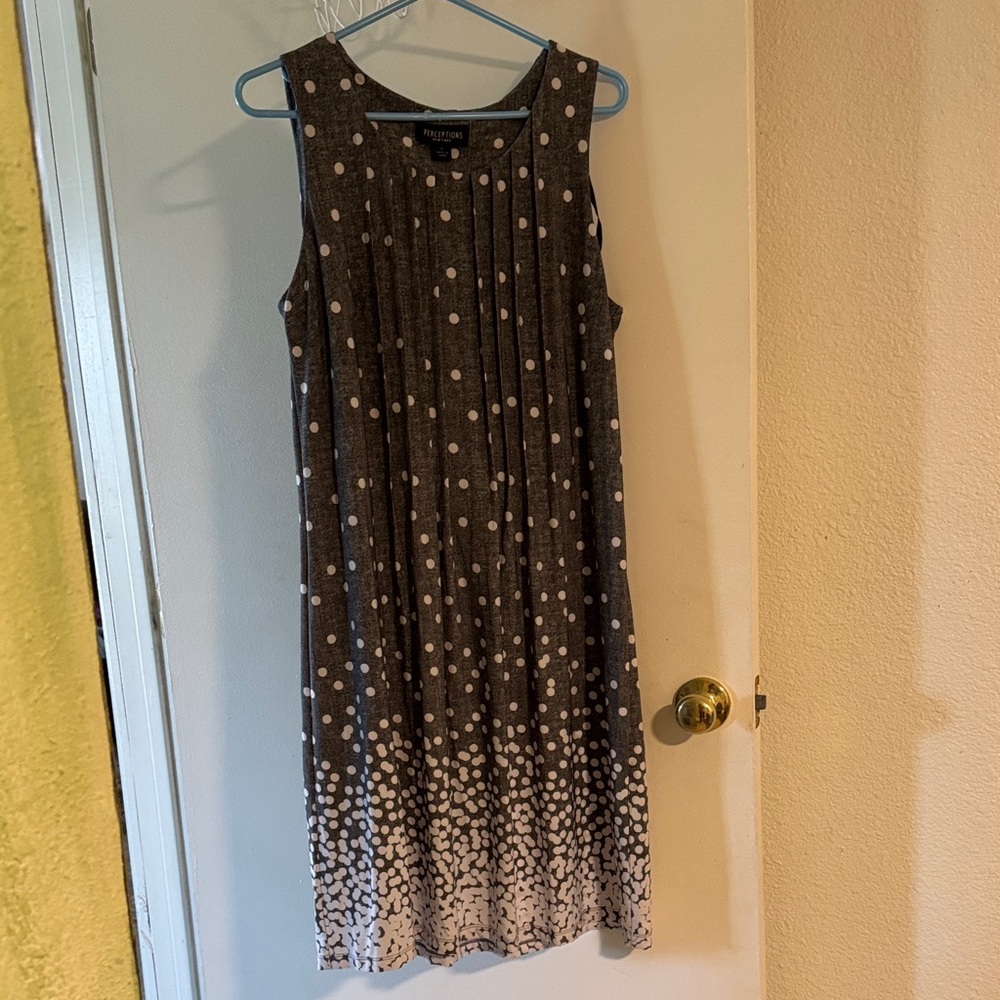 Perceptions Grey and White Polka Dot Midi Dress